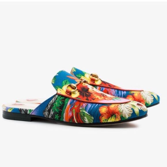 GUCCI Princetown Hawaiian Floral Mule Size 36.5 Horsebit Slip On Loafer - Picture 15 of 15